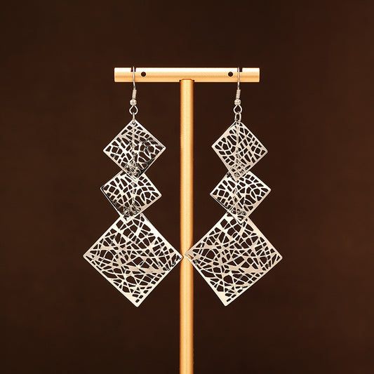 European And American Exaggerated Multi-layer Hollow Metal Wafer Earrings