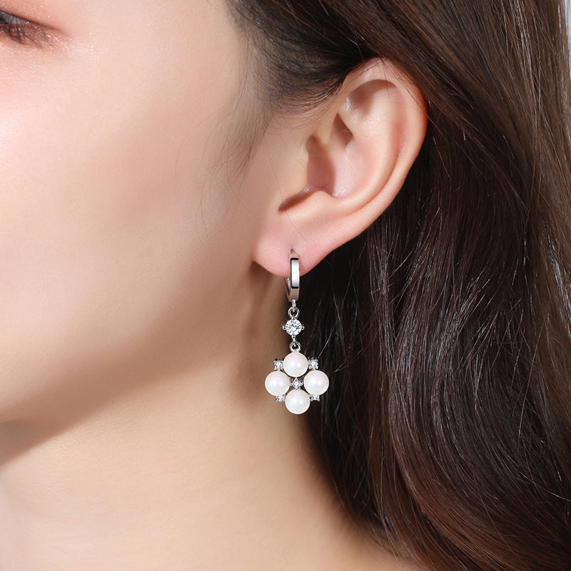 Long Rhinestone-encrusted Pearl Earrings New