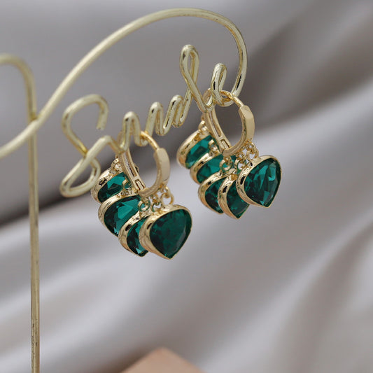 Korean Style Dancing Green Shade Green Heart Pendant Glass Ear Clip Female Earrings