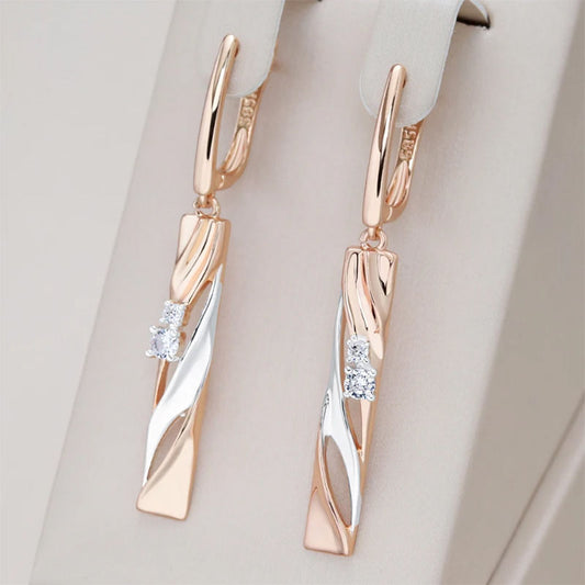 Luxury Long Color Separation Pendant Commuter's All-matching 585 Rose Gold Simulation Earrings