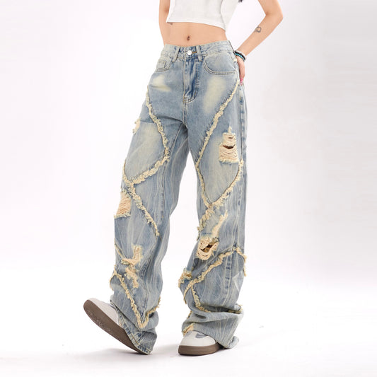 Unisex Ripped Stitching Jeans