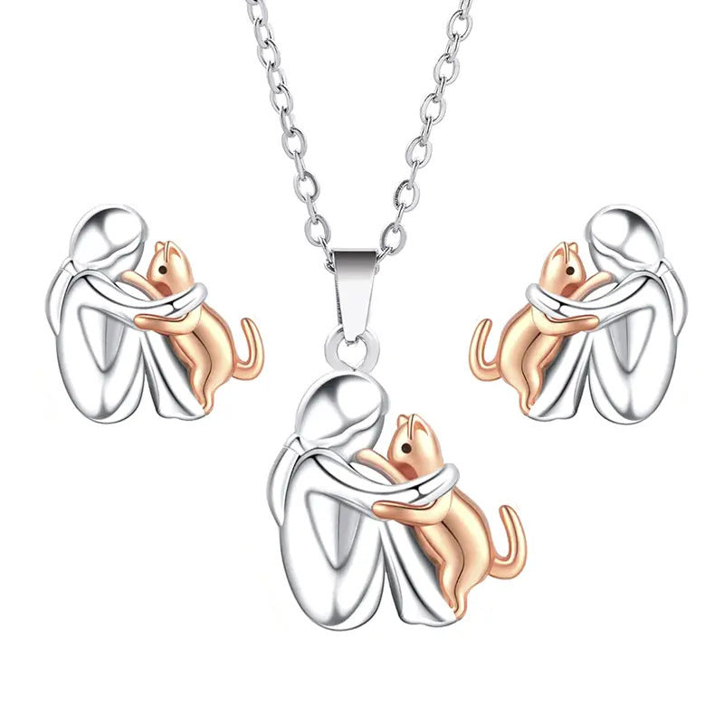 Fashionable And Creative Little Girl Hug Kitty Necklace