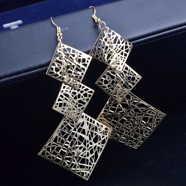European And American Exaggerated Multi-layer Hollow Metal Wafer Earrings