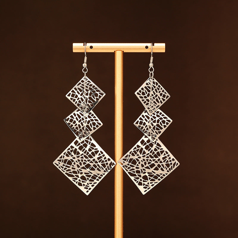 European And American Exaggerated Multi-layer Hollow Metal Wafer Earrings