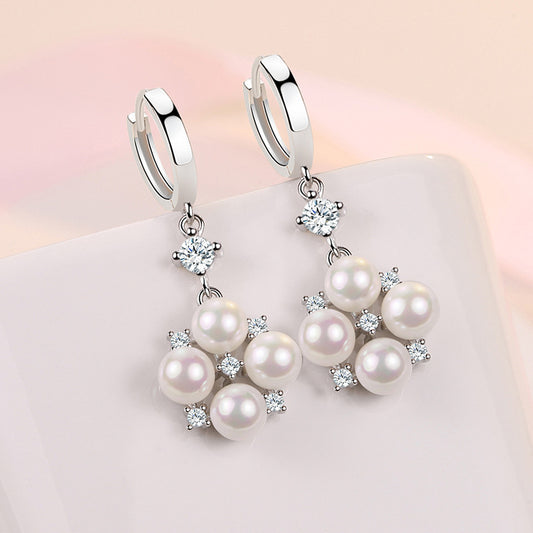 Long Rhinestone-encrusted Pearl Earrings New