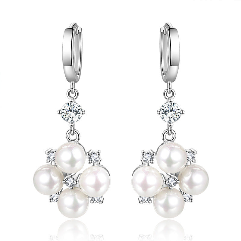 Long Rhinestone-encrusted Pearl Earrings New
