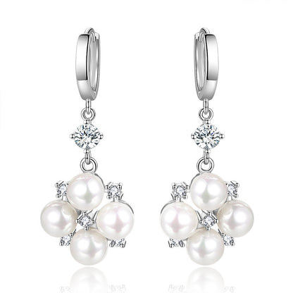 Long Rhinestone-encrusted Pearl Earrings New