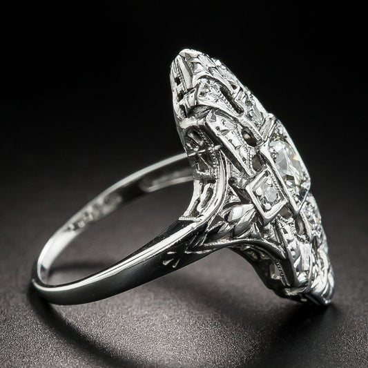Hollow Out Cooperized Silver Diamond-studded Ring