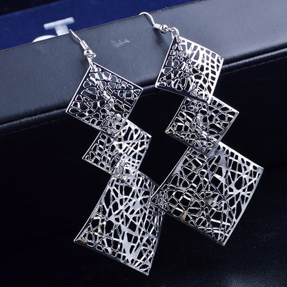 European And American Exaggerated Multi-layer Hollow Metal Wafer Earrings