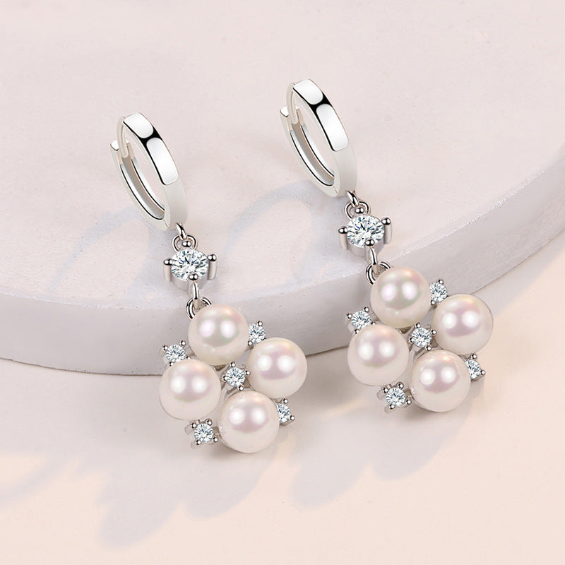 Long Rhinestone-encrusted Pearl Earrings New