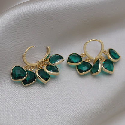 Korean Style Dancing Green Shade Green Heart Pendant Glass Ear Clip Female Earrings