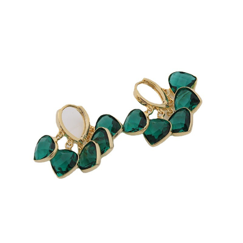 Korean Style Dancing Green Shade Green Heart Pendant Glass Ear Clip Female Earrings