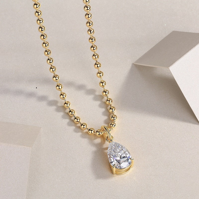 Wish Light - A Fashionable And Trendy Diamond Jewelry Necklace Pendant Set With Pear-shaped Moissanite S925 Sterling Silver And Gold Plating