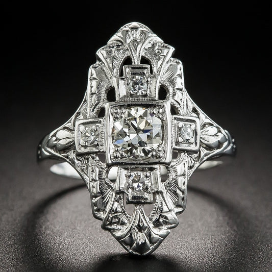 Hollow Out Cooperized Silver Diamond-studded Ring