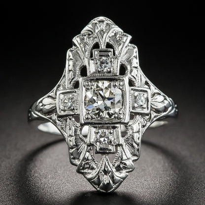 Hollow Out Cooperized Silver Diamond-studded Ring